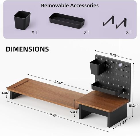 حامل شاشة AFOOYO، حامل شاشة الكمبيوتر مع لوحة Pegboard ودرج DIY لأجهزة الكمبيوتر المحمول والكمبيوتر الشخصي والكمبيوتر والطابعة ولمسة نهائية من الجوز in Kuwait
