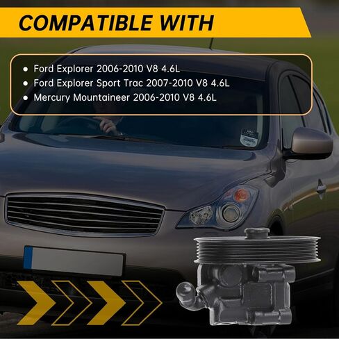 6L2Z3A674AA Power Steering Pump with Pulley Compatible with Ford Explorer 2006-2010 4.6L,Mercury Mountaineer 4.6L 2006-2010,for Explorer Sport Trac 2007-2010,Replace 20-329P1 7L2Z3A674B in Saudi Arabia