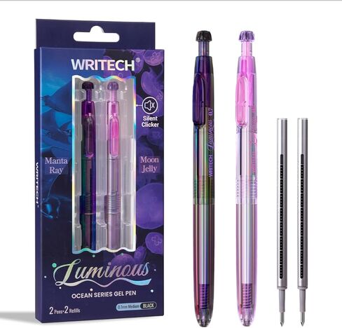 أقلام جل WRITECH نقطة متوسطة: مجموعة أقلام مضيئة 0.7 مم حبر أسود يتضمن قلمين و2 عبوات كتابة صامتة سلسة للمكتب المدرسي والاستخدام اليومي in Kuwait