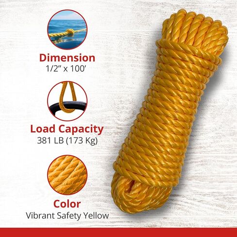 Stinson Polypropylene Rope 1/4" x 100 ft, Floating Utility Rope, Moisture Resistant Poly Rope for Boating, Camping, Tie Downs, DIY Projects and Outdoor Use in Kuwait