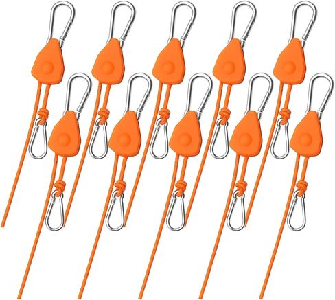 10Pack Retractable Ratchet Tie Down Straps, 13 Ft 1/8" Adjustable Rope Hanger, Heavy Duty Ratcheting Pulley System with 2 Carabiner Hook, for Xmars Decorations, Hanging Plants, Grow Lights in Saudi Arabia