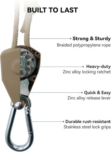 10Pack Retractable Ratchet Tie Down Straps, 13 Ft 1/8" Adjustable Rope Hanger, Heavy Duty Ratcheting Pulley System with 2 Carabiner Hook, for Xmars Decorations, Hanging Plants, Grow Lights in Saudi Arabia