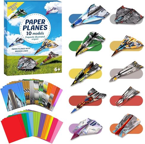 hapray 60 Sheets Paper Airplane Kit, Art and Crafts for Kids with Paper Airplane Instructions Book & Video, Stocking Stuffers for Boys Girls, Birthday Easter Kids Activities Crafts Gifts in Saudi Arabia