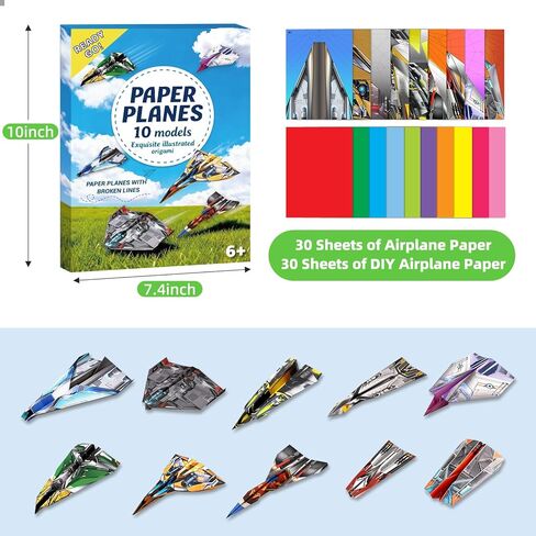 hapray 60 Sheets Paper Airplane Kit, Art and Crafts for Kids with Paper Airplane Instructions Book & Video, Stocking Stuffers for Boys Girls, Birthday Easter Kids Activities Crafts Gifts in Saudi Arabia