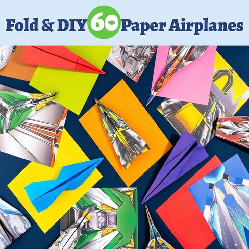 hapray 60 Sheets Paper Airplane Kit, Art and Crafts for Kids with Paper Airplane Instructions Book & Video, Stocking Stuffers for Boys Girls, Birthday Easter Kids Activities Crafts Gifts in Saudi Arabia