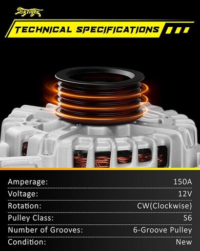 Oktiger Upgraded Alternator for Chevy Impala 2012-2020 3.6L Captiva Sport 2012, for GMC Terrain 2010-2012 3.0L, for Buick Lacrosse, for Cadillac Srx, 12V 150Amp Clockwise 6-Groove Pulley, OE 13502585 | Precision CNC castings + die-cast aluminum housing, P in Kuwait