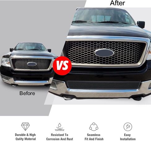 APS متوافق مع Ford F-150 2004-2005 المصد السفلي من الفولاذ المقاوم للصدأ شبكة سوداء شبكية أمامية S18-H15357F in Kuwait
