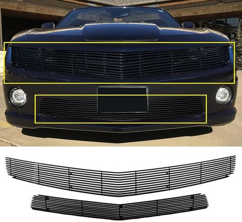 Front Black Grille Fits 2010-2013 Chevy Camaro SS V8 Aluminum Grill Insert for 2011 2012 SS V8 Only (Hood Scoop+Main Upper+Lower Bumper) in Kuwait