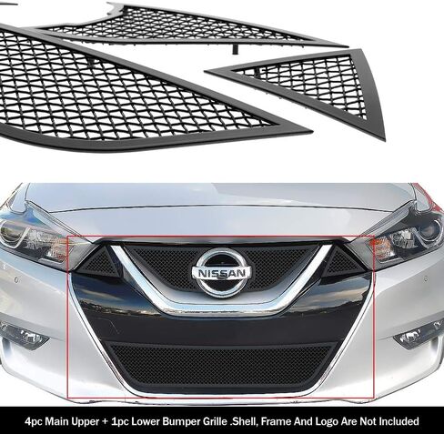 APS Premium Stainless Steel Black Mesh Grille Grill Insert Combo Compatible with Nissan Maxima 2015 2016 2017 2018 Main Upper Lower Bumper N19-H89367N in Kuwait