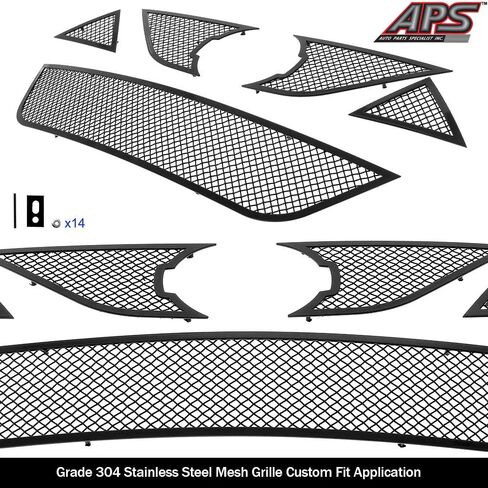 APS Premium Stainless Steel Black Mesh Grille Grill Insert Combo Compatible with Nissan Maxima 2015 2016 2017 2018 Main Upper Lower Bumper N19-H89367N in Kuwait