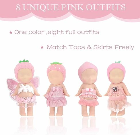 8-Piece Doll Clothes for Sonny Angel Collectible, 3 Inch Mini Dolls Outfit Set, Tops & Skirts for Display, Mix & Match, Collectors Gift (Pink/Cherry Blossom Angel Style) in Saudi Arabia