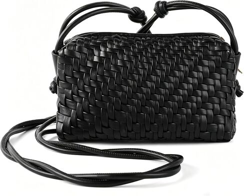 Woven Crossbody Bag for Women,Small Handbag Cute Purse Vegan Leather Handmade Shoulderbag,Lightweight Tote Bag with Strap in Kuwait