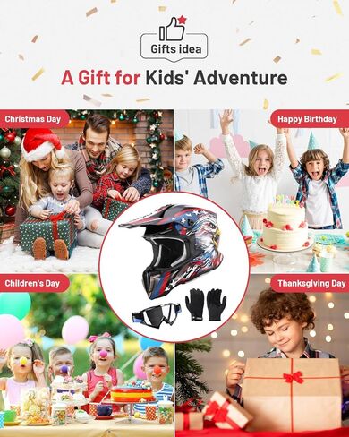 Youth Dirt Bike Helmet DOT Certified - Full Face Motorcycle Helmet with Goggles & Gloves for 8-18 Years Old, Kid ATV Helmets for Boys & Girls,Four Wheeler Helmet Motocross BMX ATV UTV Riding Dirt Bike in Saudi Arabia