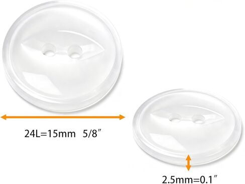 10PCS 5/8 Inch (15mm) 2-Hole Resin Sewing Buttons, Thickened Round Craft Buttons Replacement for Clothing, Coat DIY Sewing and Craft Projects White in Saudi Arabia