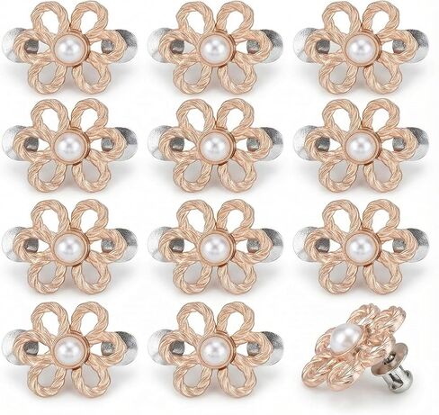 12 Sets Jeans Waist Tightener Buttons, No Sew Adjustable Waist Buckle Pins for Loose Jeans Pants Skirts, Removable Decorative Flower Waist Cinch Button, 1.0" × 1.4" in Saudi Arabia