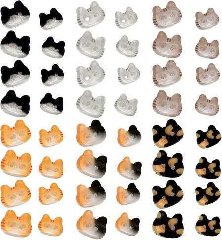 Cute Cat Shape Resin Multicolor Sewing Buttons for Shirts, Sweaters, and Jeans - 48 Pieces, 12 Colors, 2 Holes, DIY Craft Supplies in Saudi Arabia