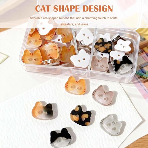 Cute Cat Shape Resin Multicolor Sewing Buttons for Shirts, Sweaters, and Jeans - 48 Pieces, 12 Colors, 2 Holes, DIY Craft Supplies in Saudi Arabia