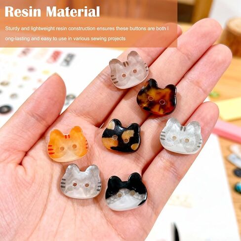 Cute Cat Shape Resin Multicolor Sewing Buttons for Shirts, Sweaters, and Jeans - 48 Pieces, 12 Colors, 2 Holes, DIY Craft Supplies in Saudi Arabia
