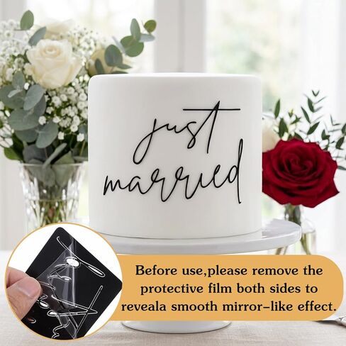 طبقة علوية من الأكريليك لتزيين كعكة الزفاف من Just Married لتزيين حفلات الزفاف وحفلات الزفاف وديكورات حفلات العازبة (أسود) in Kuwait
