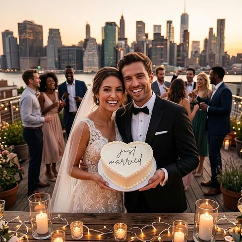طبقة علوية من الأكريليك لتزيين كعكة الزفاف من Just Married لتزيين حفلات الزفاف وحفلات الزفاف وديكورات حفلات العازبة (أسود) in Kuwait