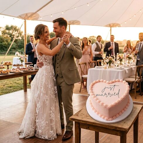 طبقة علوية من الأكريليك لتزيين كعكة الزفاف من Just Married لتزيين حفلات الزفاف وحفلات الزفاف وديكورات حفلات العازبة (أسود) in Kuwait