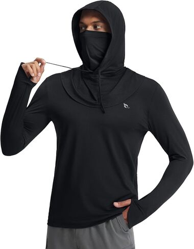 baleaf Men's Sun Hoodie UPF 50+ Long Sleeve Fishing Shirts Lightweight SPF UV Hiking Rash Guard with Detachable Hood Mask in Saudi Arabia