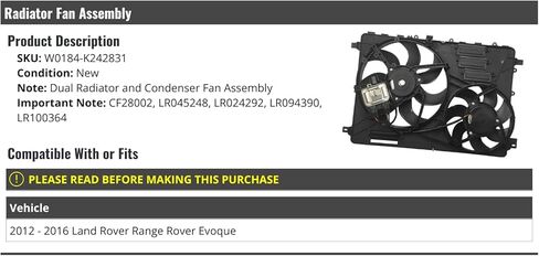 Dual Radiator and Condenser Fan Assembly - Compatible with 2012-2016 Land Rover Range Rover Evoque 2.0L 4-Cylinder Turbo in Kuwait