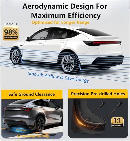 Mud Flaps for Tesla Model Y Juniper 2025 2026, Custom Fit No-Drill Front & Rear Splash Guards, All-Weather Thicker Black 4-Piece Set, Protect Paint & Stay Clean (IB-TS-001, Normal) in Saudi Arabia