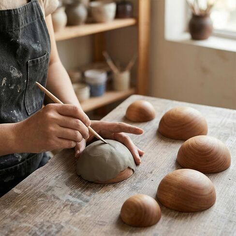 Oqqlin 20 Pcs 20 Sizes Half Round Pottery Tools Set, Wooden Ceramic Top Forms Mini Pottery Plate Press Tool Clay Tools for DIY Crafts, Gifts (Diameter 1-10 cm) in Saudi Arabia