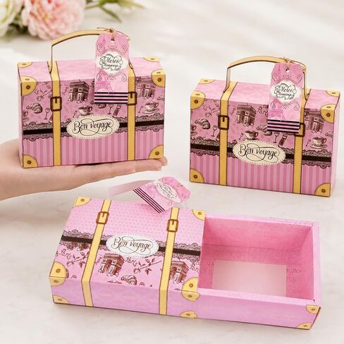 READIGO 12PCS Mini Paris Party Favor Boxes, Pink French Travel Suitcase Candy Treat Boxes with Gift Tags in Saudi Arabia