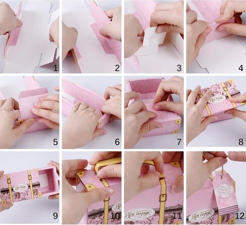 READIGO 12PCS Mini Paris Party Favor Boxes, Pink French Travel Suitcase Candy Treat Boxes with Gift Tags in Saudi Arabia