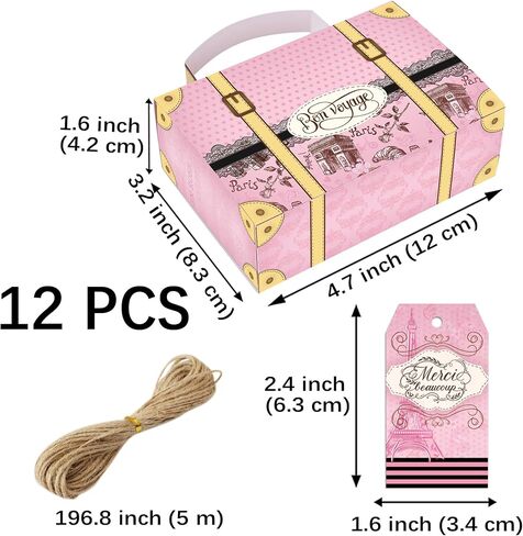 READIGO 12PCS Mini Paris Party Favor Boxes, Pink French Travel Suitcase Candy Treat Boxes with Gift Tags in Saudi Arabia