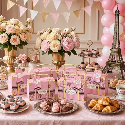 READIGO 12PCS Mini Paris Party Favor Boxes, Pink French Travel Suitcase Candy Treat Boxes with Gift Tags in Saudi Arabia