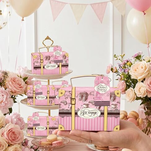 READIGO 12PCS Mini Paris Party Favor Boxes, Pink French Travel Suitcase Candy Treat Boxes with Gift Tags in Saudi Arabia