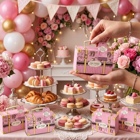 READIGO 12PCS Mini Paris Party Favor Boxes, Pink French Travel Suitcase Candy Treat Boxes with Gift Tags in Saudi Arabia