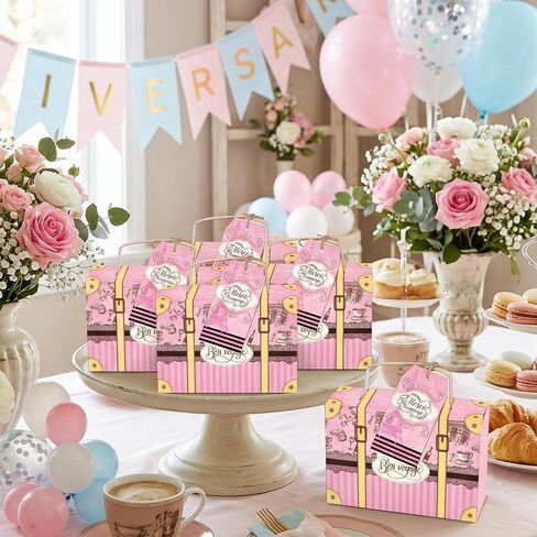 READIGO 12PCS Mini Paris Party Favor Boxes, Pink French Travel Suitcase Candy Treat Boxes with Gift Tags in Saudi Arabia