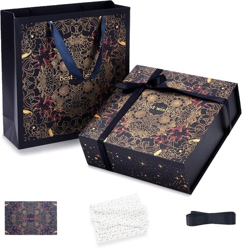 صندوق هدايا كبير مقاس 12x12x4 بوصة من Amalee، صندوق هدايا بإغلاق مغناطيسي أزرق، إعداد خالٍ من الغراء، مكتمل بشريط، وبطاقة تهنئة وورقة حشو لحفلات الزفاف، وأعياد الميلاد، وتغليف هدايا عيد الميلاد in Kuwait