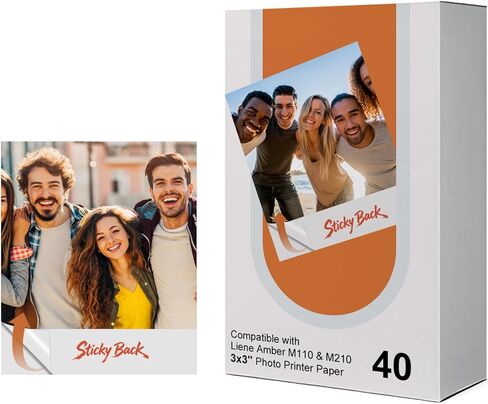 Compatible with Liene Amber M110 & M210 3x3″ Sticker Photo Paper 40 Sheets, Sticker Paper Adhesive,Instant Photo Paper Only for DHP514/DHP515 Photo Printer for Scrapbook(Only Paper) in Saudi Arabia