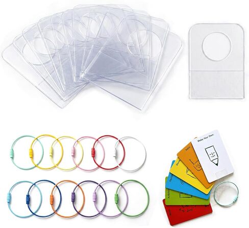 Kojcijs 240 Pcs Card Holder for Yoto Cards, Self Adhesive Hang Tabs with 12 Colorful Stainless Steel Wire Rings, Storage Case for cards & Photos in Saudi Arabia