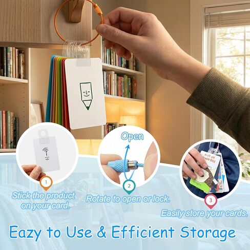 Kojcijs 240 Pcs Card Holder for Yoto Cards, Self Adhesive Hang Tabs with 12 Colorful Stainless Steel Wire Rings, Storage Case for cards & Photos in Saudi Arabia