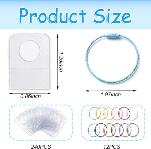 Kojcijs 240 Pcs Card Holder for Yoto Cards, Self Adhesive Hang Tabs with 12 Colorful Stainless Steel Wire Rings, Storage Case for cards & Photos in Saudi Arabia