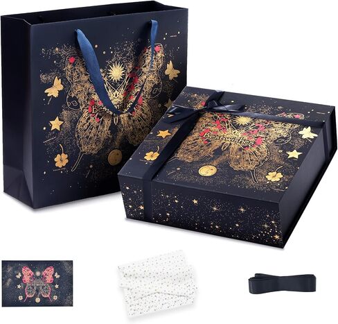 Amalee 12x12x4 Inch Large Gift Box, Blue Magnetic Closure Present Box, Glue-Free Setup, Complete with Ribbon, Greeting Card & Filler Paper for Wedding, Birthday, Christmas Gift Packaging in Saudi Arabia