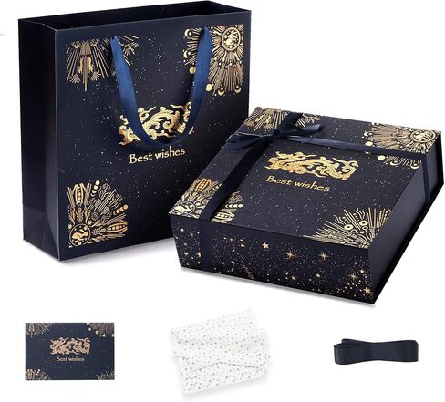 صندوق هدايا كبير مقاس 12x12x4 بوصة من Amalee، صندوق هدايا بإغلاق مغناطيسي أزرق، إعداد خالٍ من الغراء، مكتمل بشريط، وبطاقة تهنئة وورقة حشو لحفلات الزفاف، وأعياد الميلاد، وتغليف هدايا عيد الميلاد in Kuwait