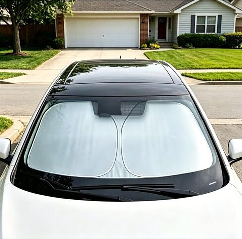 Car Sun Shade, Foldable 2-Fold Windshield Sun Shade, UV & Heat Blocking Sun Visor Protector, Fits Most Cars, SUVs & Sedans in Kuwait