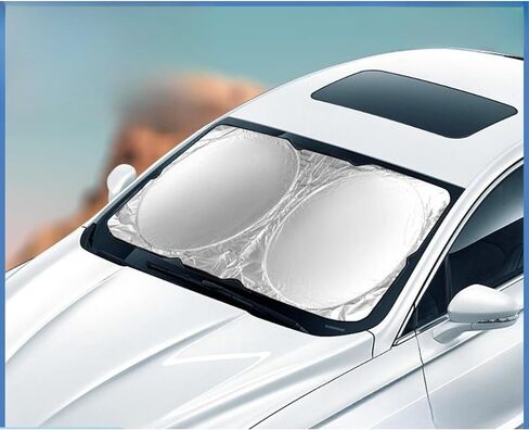 Car Sun Shade, Foldable 2-Fold Windshield Sun Shade, UV & Heat Blocking Sun Visor Protector, Fits Most Cars, SUVs & Sedans in Kuwait