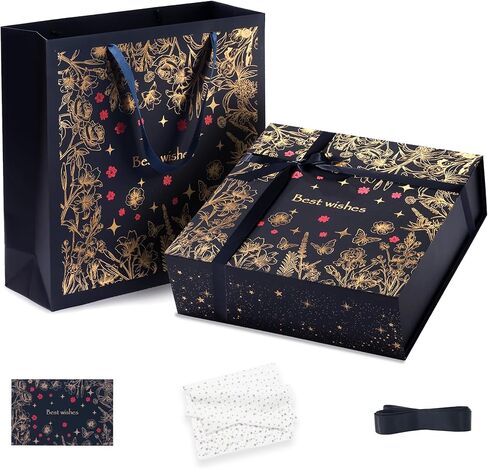 صندوق هدايا كبير مقاس 12x12x4 بوصة من Amalee، صندوق هدايا بإغلاق مغناطيسي أزرق، إعداد خالٍ من الغراء، مكتمل بشريط، وبطاقة تهنئة وورقة حشو لحفلات الزفاف، وأعياد الميلاد، وتغليف هدايا عيد الميلاد in Kuwait