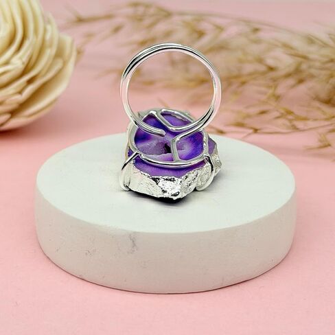 Geode Quartz Slice Druzy Crystal Quartz Gemstone Prong Setting Silver Rings for Women Sonr Size 30-40mm Approximately in Saudi Arabia
