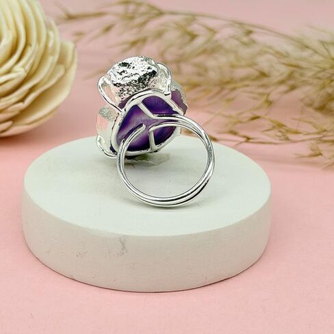 Geode Quartz Slice Druzy Crystal Quartz Gemstone Prong Setting Silver Rings for Women Sonr Size 30-40mm Approximately in Saudi Arabia