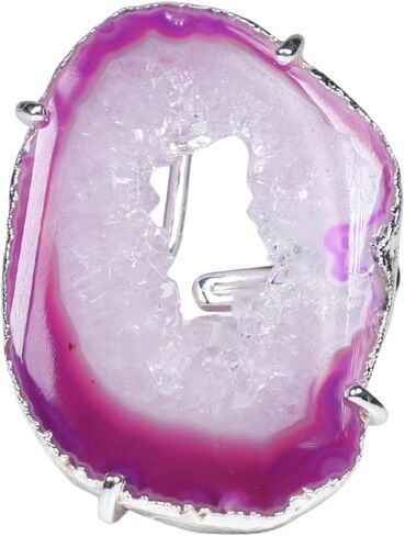 Geode Quartz Slice Druzy Crystal Quartz Gemstone Prong Setting Silver Rings for Women Sonr Size 30-40mm Approximately in Saudi Arabia