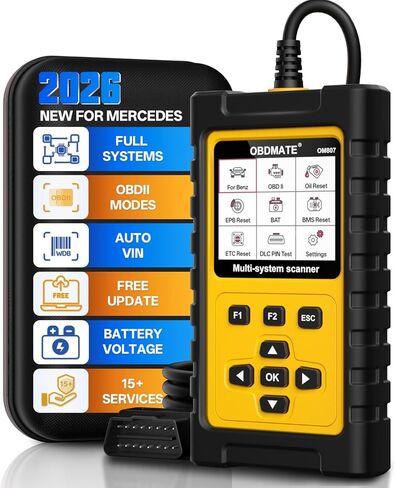 OBD2 Scanner for Mercedes Benz, OM807 Full System Diagnostic Tool with Resets (Oil/ETC/EPB/ABS/SAS/BAT Register...), Full OBDII Functions Read&Erase Fault Codes, Free Software Update in Saudi Arabia